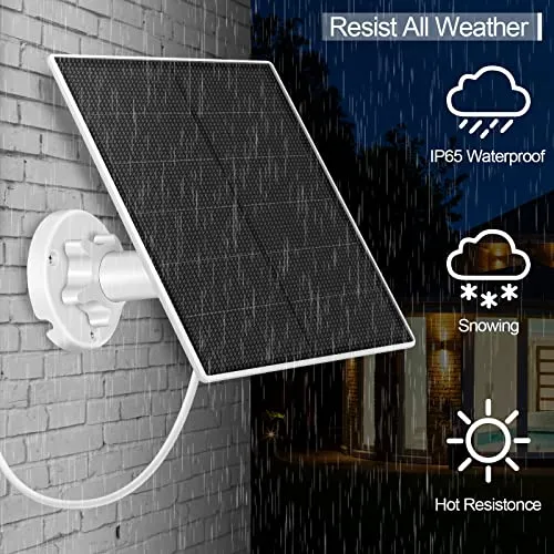 Solar Panel for Security Camera,5W USB Solar Panel with Micro USB & USB-C Port,IP65 Waterproof Camera Solar Panel with 360°Adjustable Mounting,9.8 Ft Charging Cable