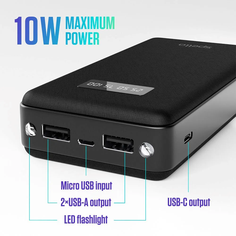 Spello Multifunktionel 10W Powerbank m. 2 x USB-A & 1 x USB-C - 15.000 mAh - Sort