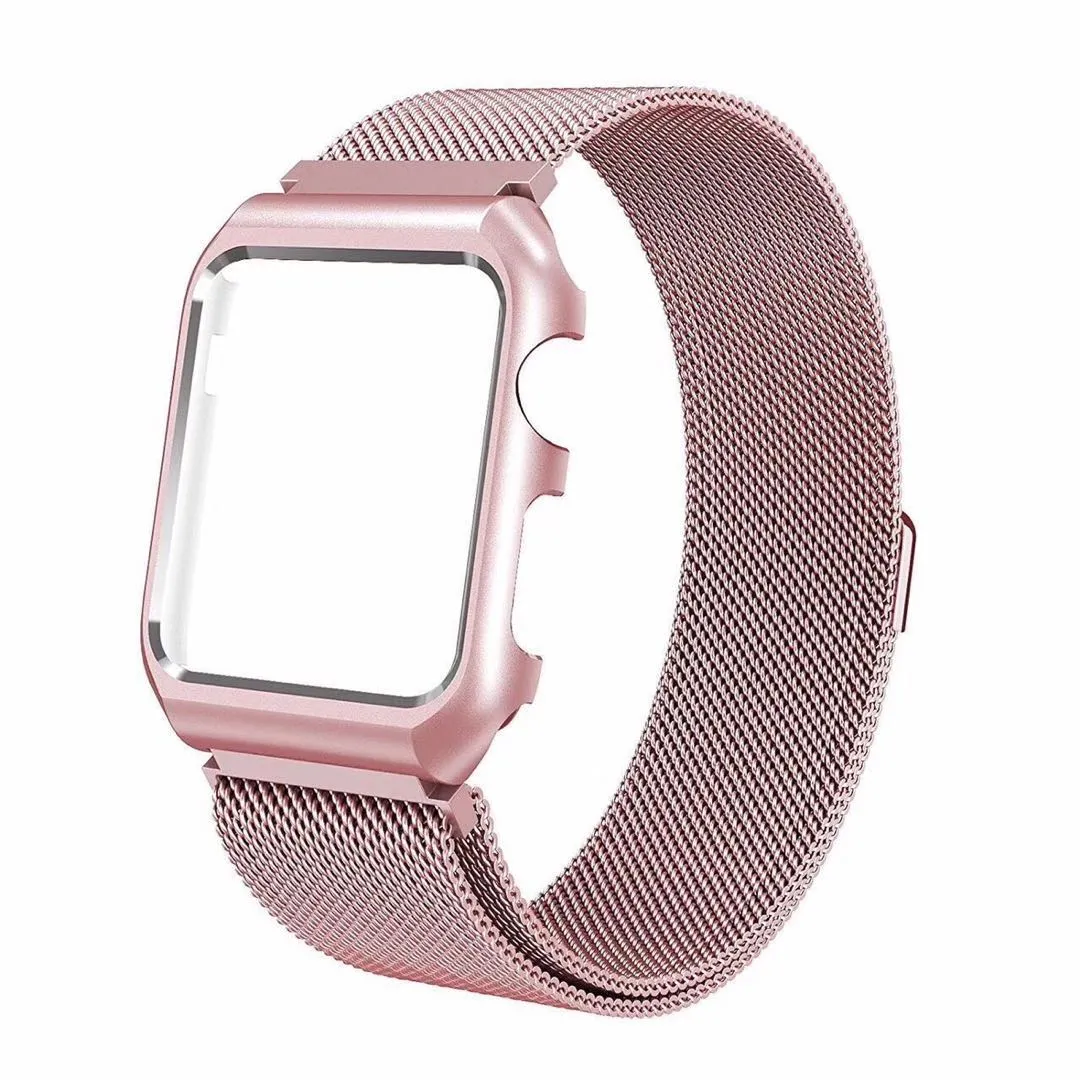 Stainless Steel Mesh Milanese Loop Compatible for Apple Watch Band with Case 42mm, Adjustable Magnetic Closure Replacement Wristband iWatch Band for Apple Watch Series 3 2 1 - Rose Gold