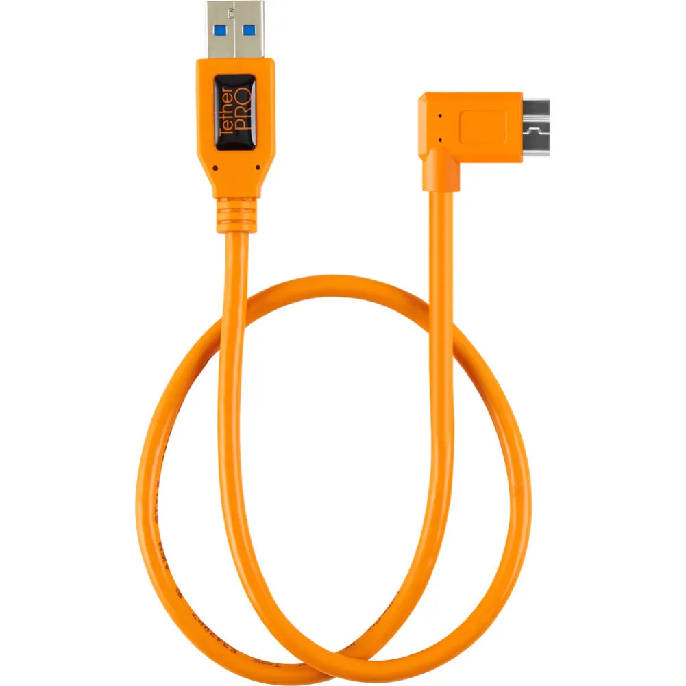 Tether Tools 20" TetherPro USB 3.1 Gen 1 Type-A to Micro-B Right Angle Adapter Cable (High-Visibilty Orange)