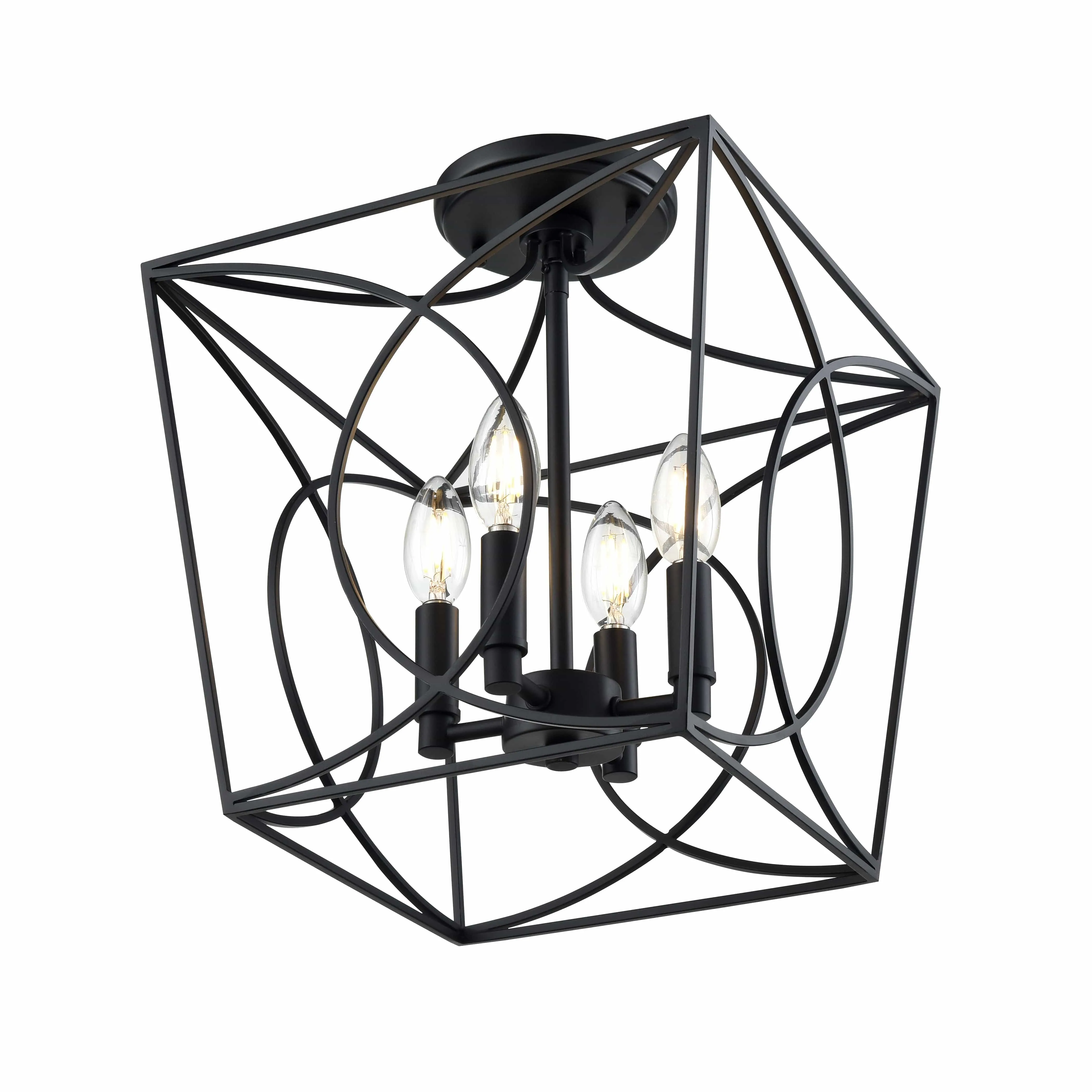 Tracy Semi-Flush Mount Fixture - Matte Black - 12in. Diameter - E12 Candelabra Base