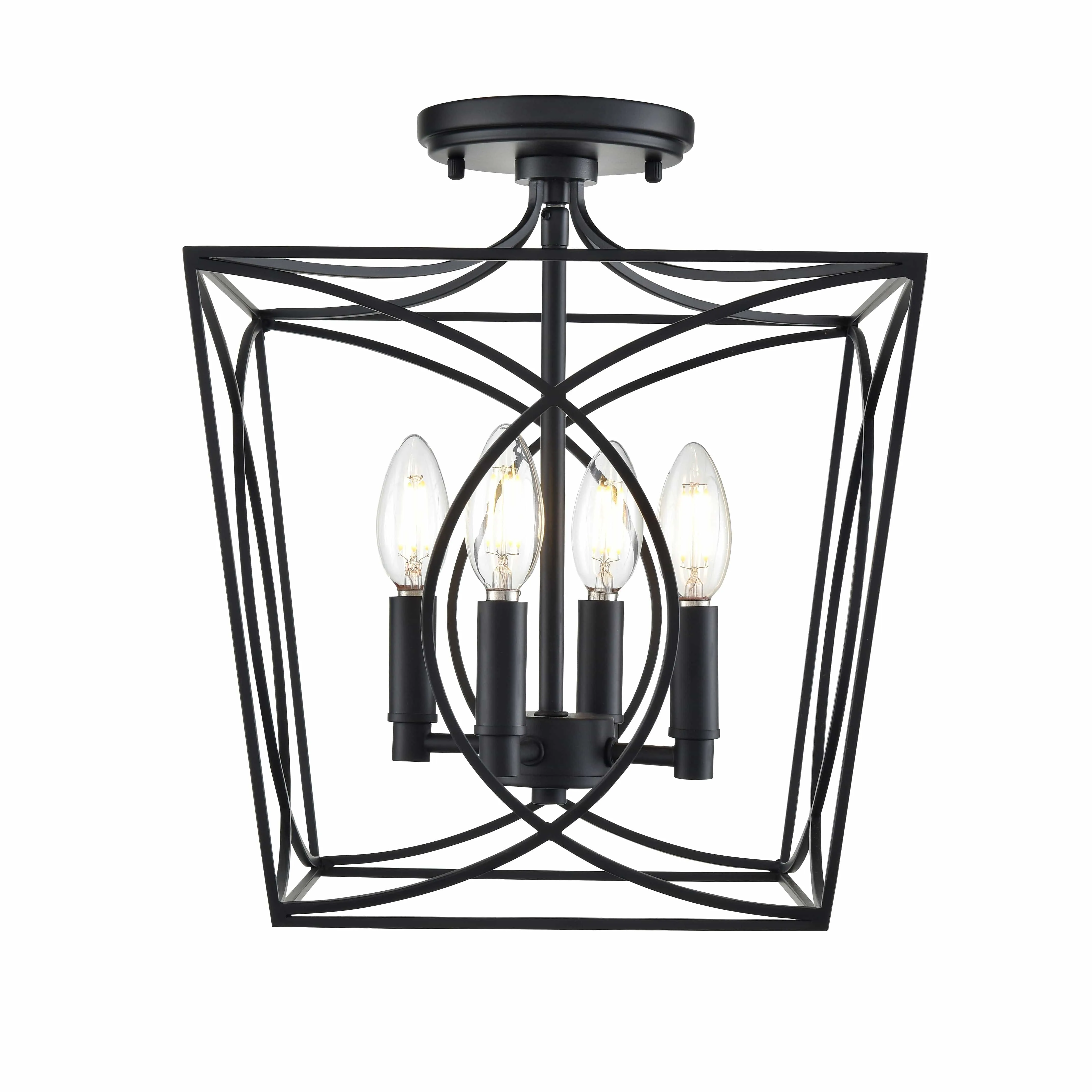 Tracy Semi-Flush Mount Fixture - Matte Black - 12in. Diameter - E12 Candelabra Base