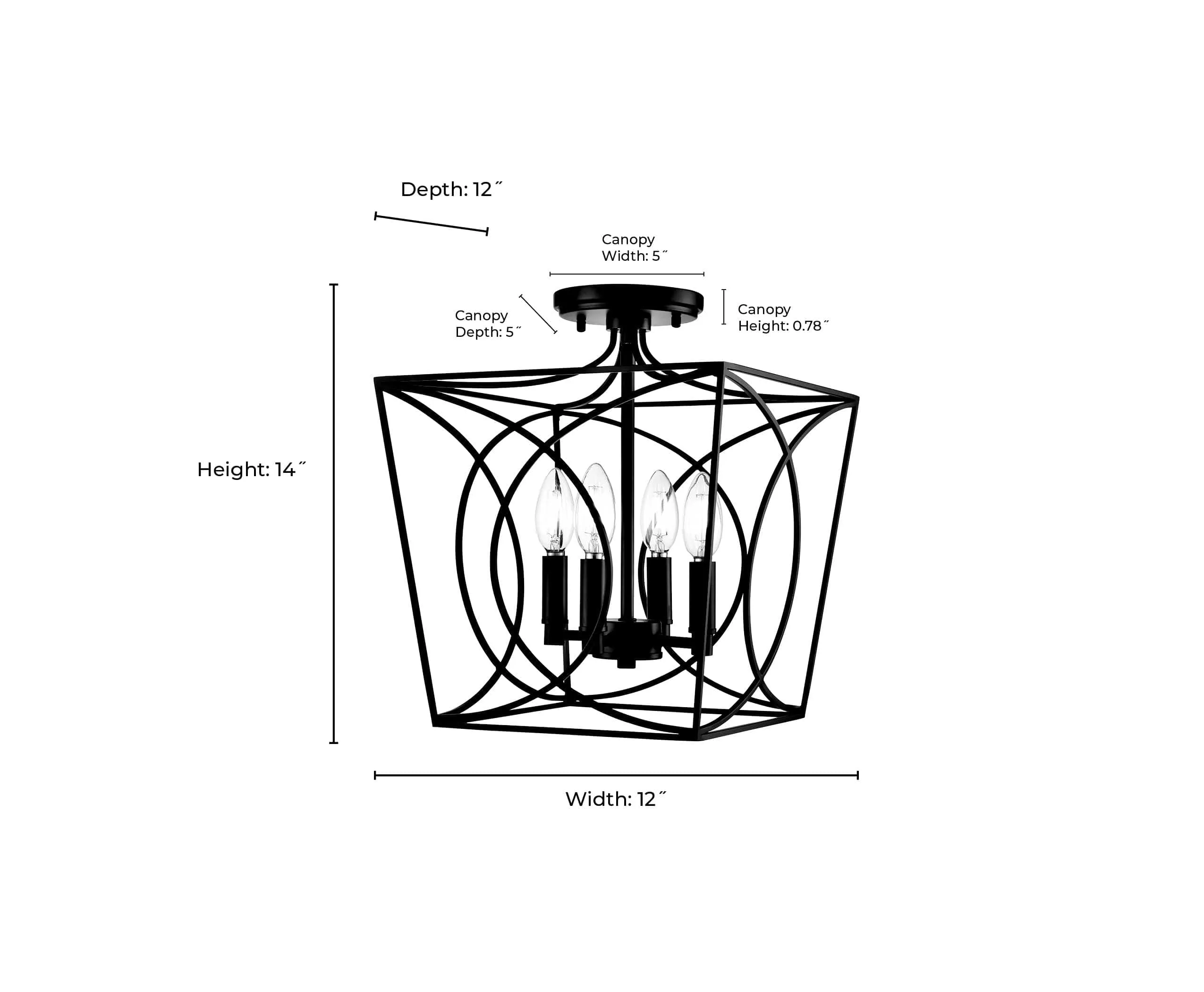 Tracy Semi-Flush Mount Fixture - Matte Black - 12in. Diameter - E12 Candelabra Base