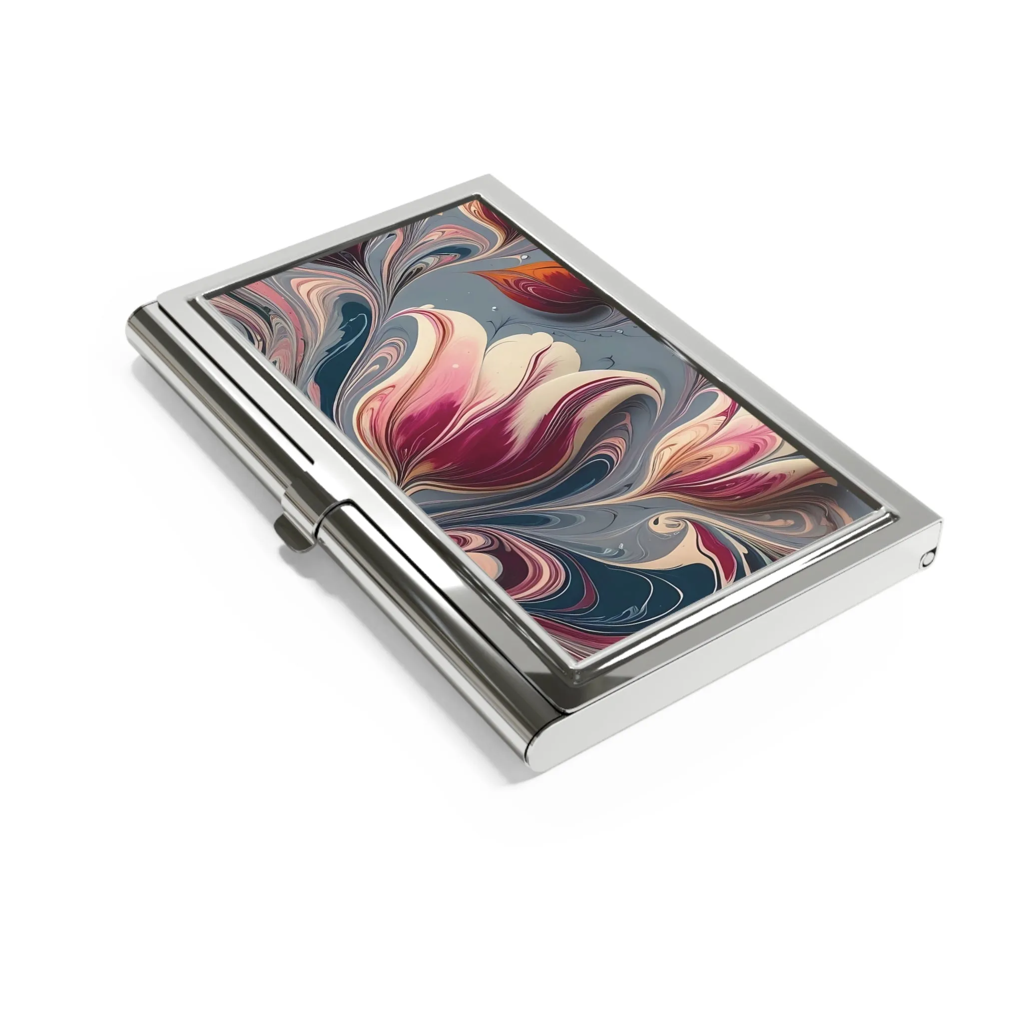 Traditional marbling art pink and purple Business Card Holder