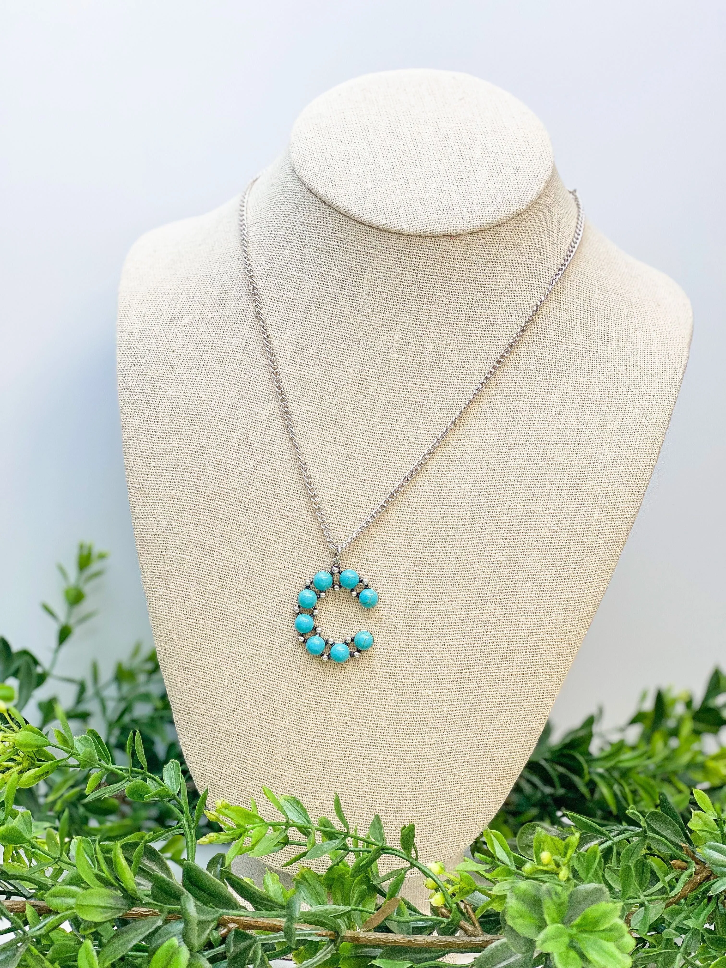 Turquoise Semi-Precious Initial Pendant Necklaces