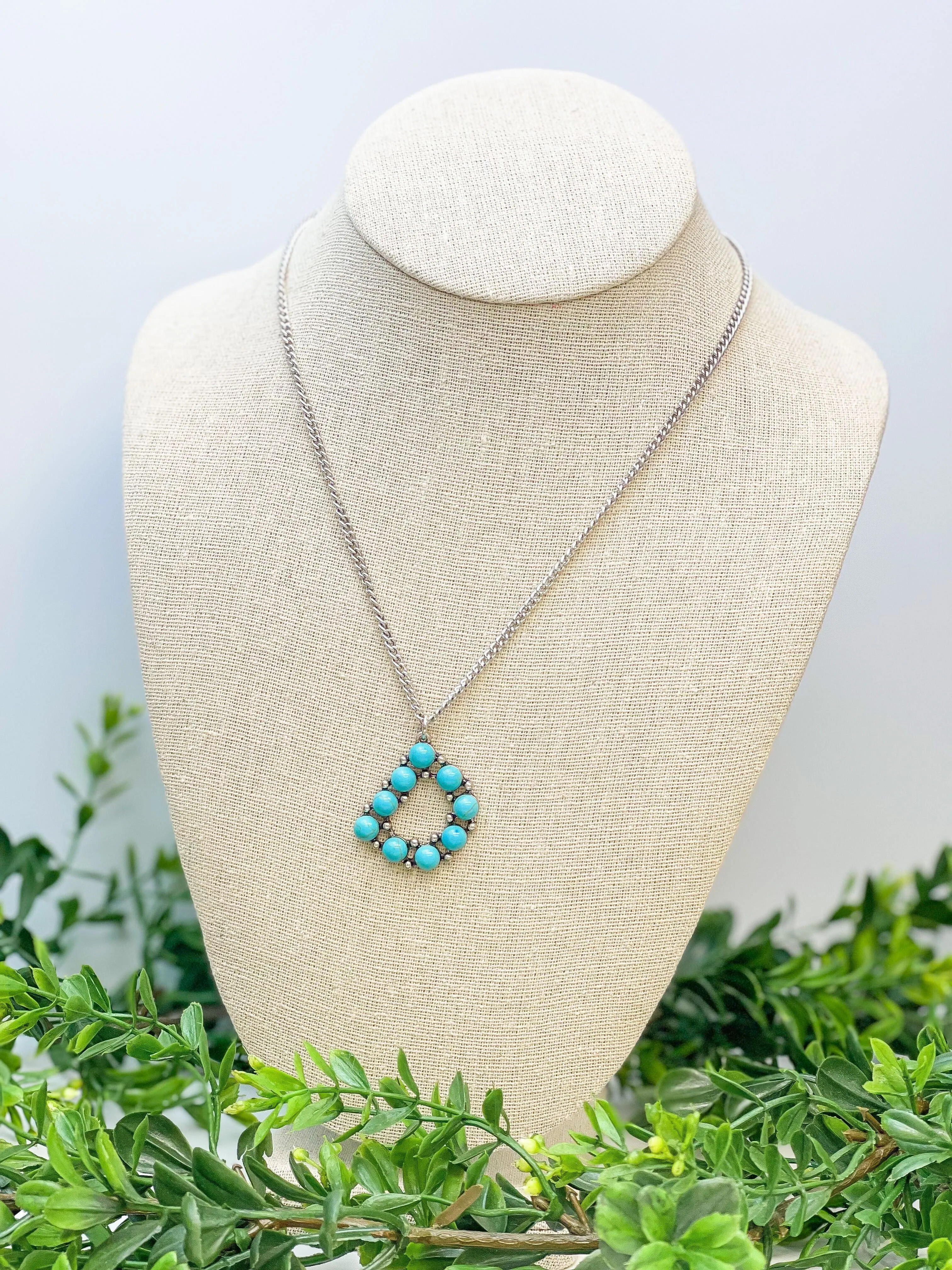 Turquoise Semi-Precious Initial Pendant Necklaces