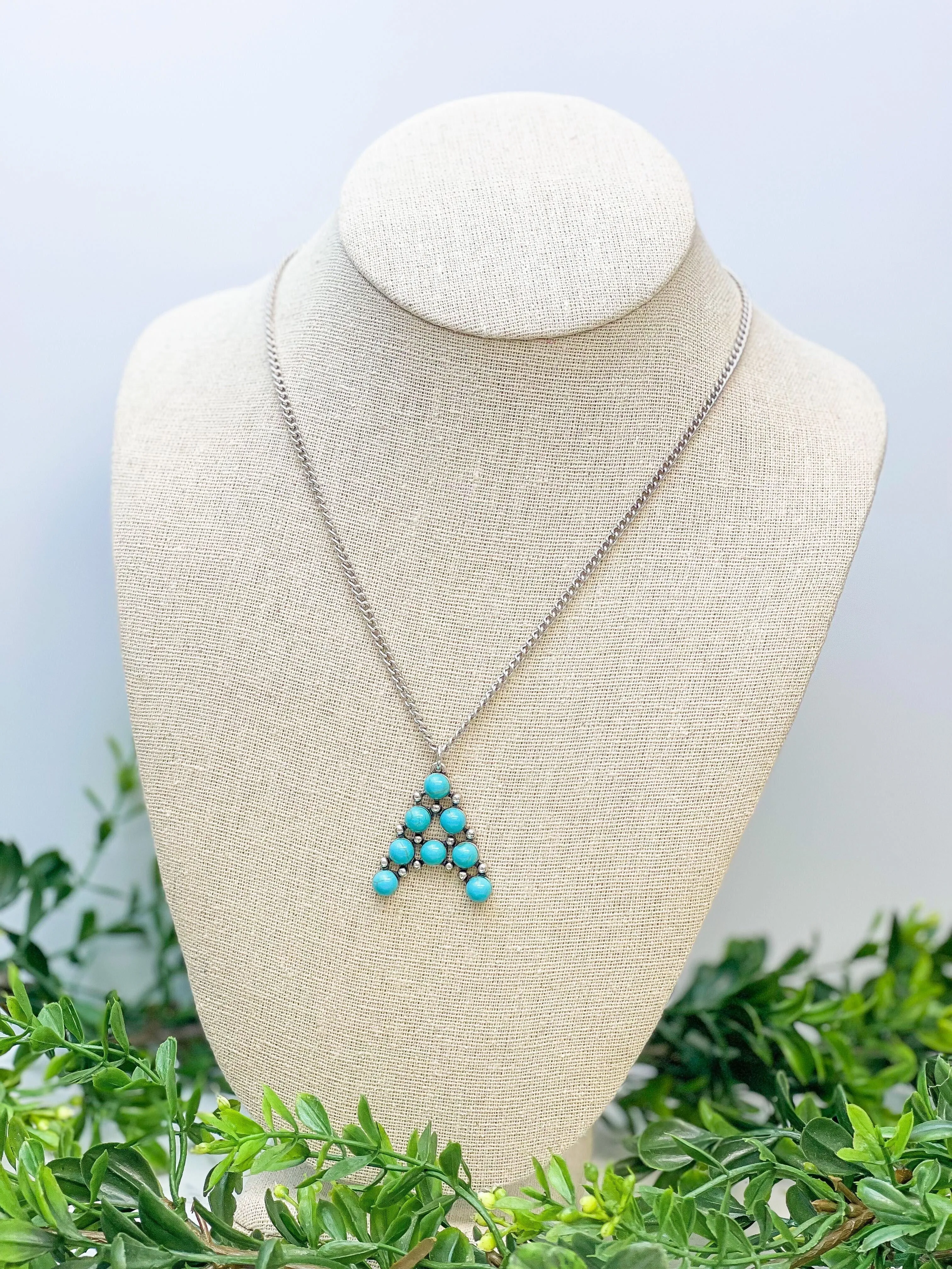 Turquoise Semi-Precious Initial Pendant Necklaces