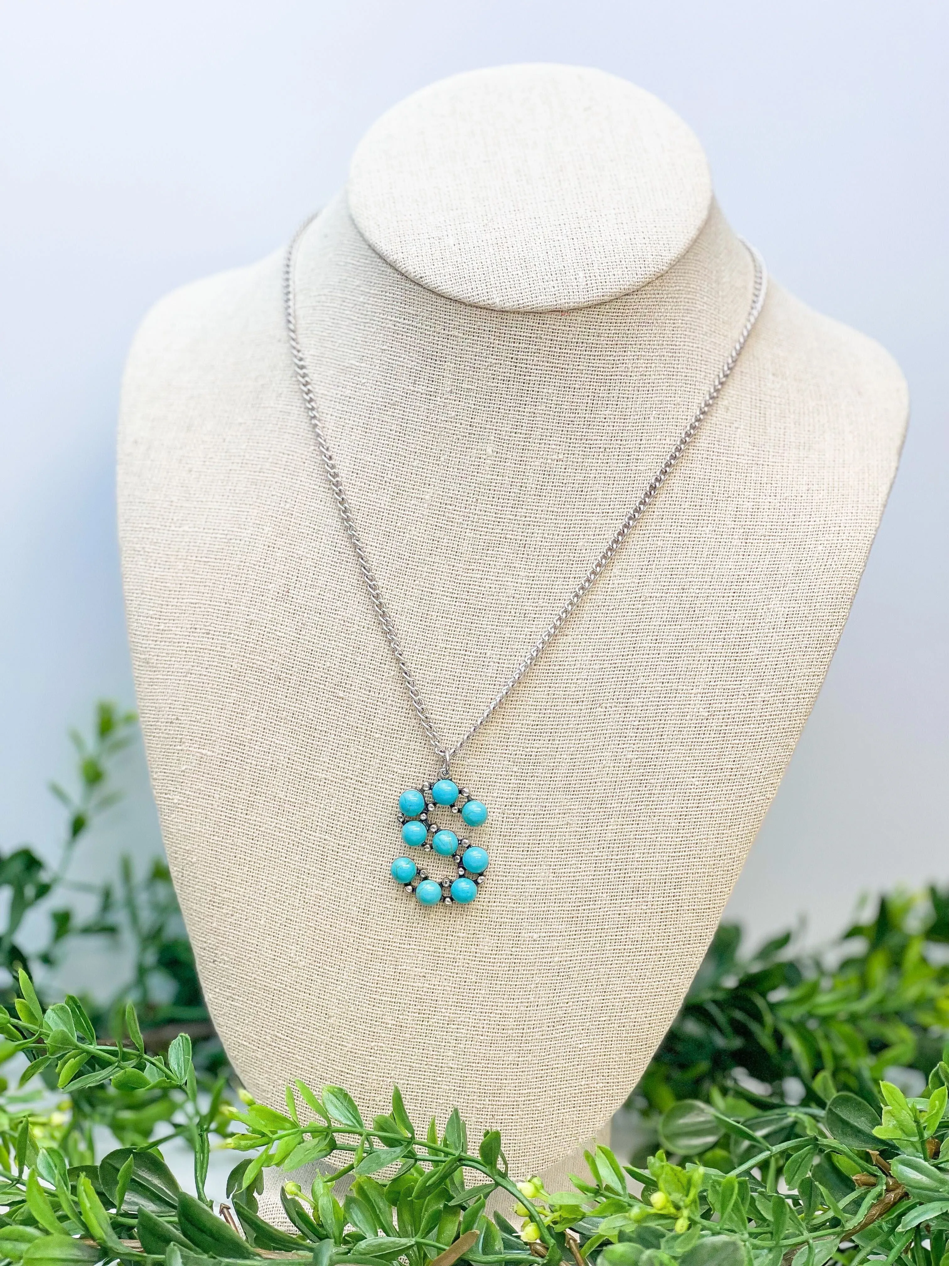 Turquoise Semi-Precious Initial Pendant Necklaces