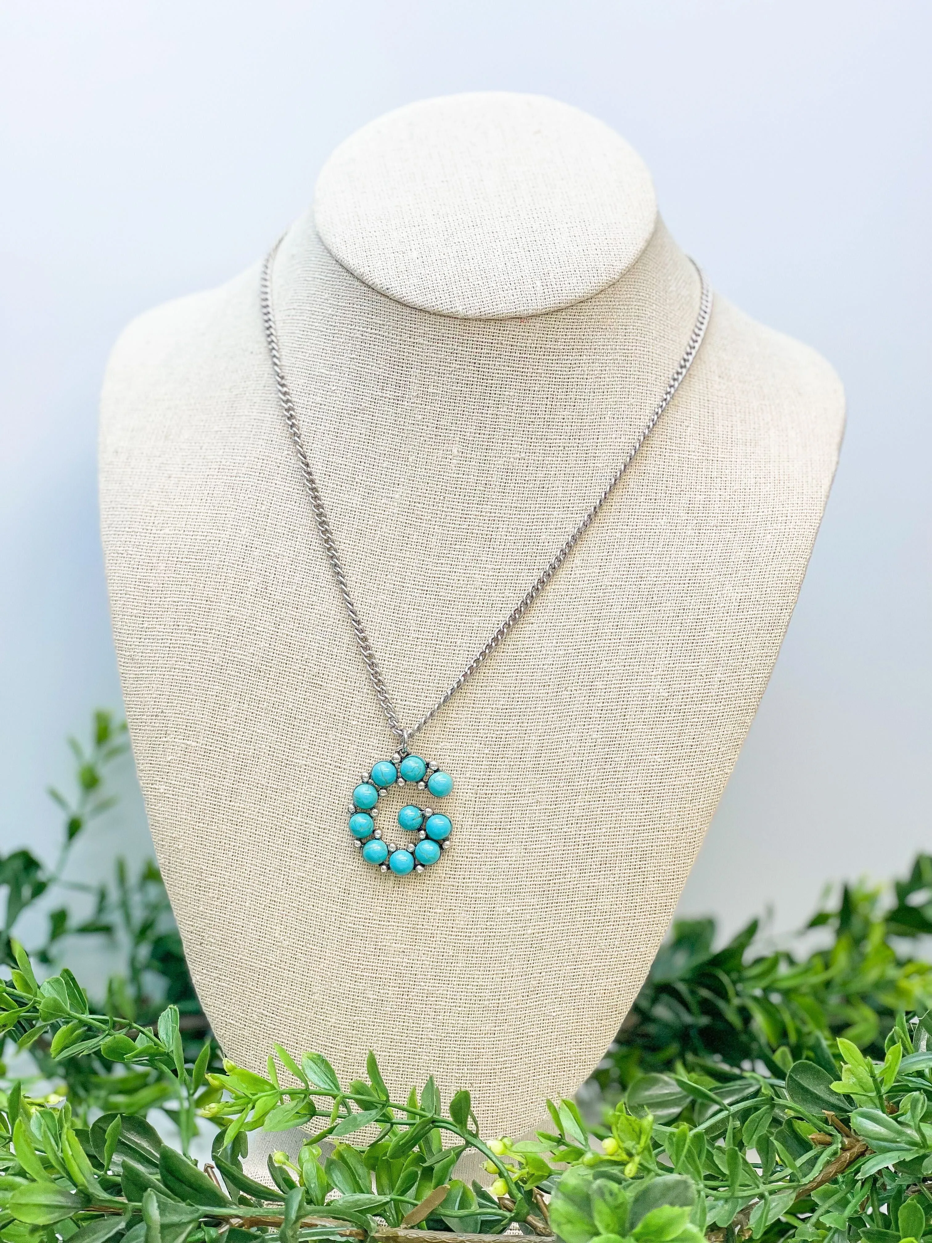 Turquoise Semi-Precious Initial Pendant Necklaces