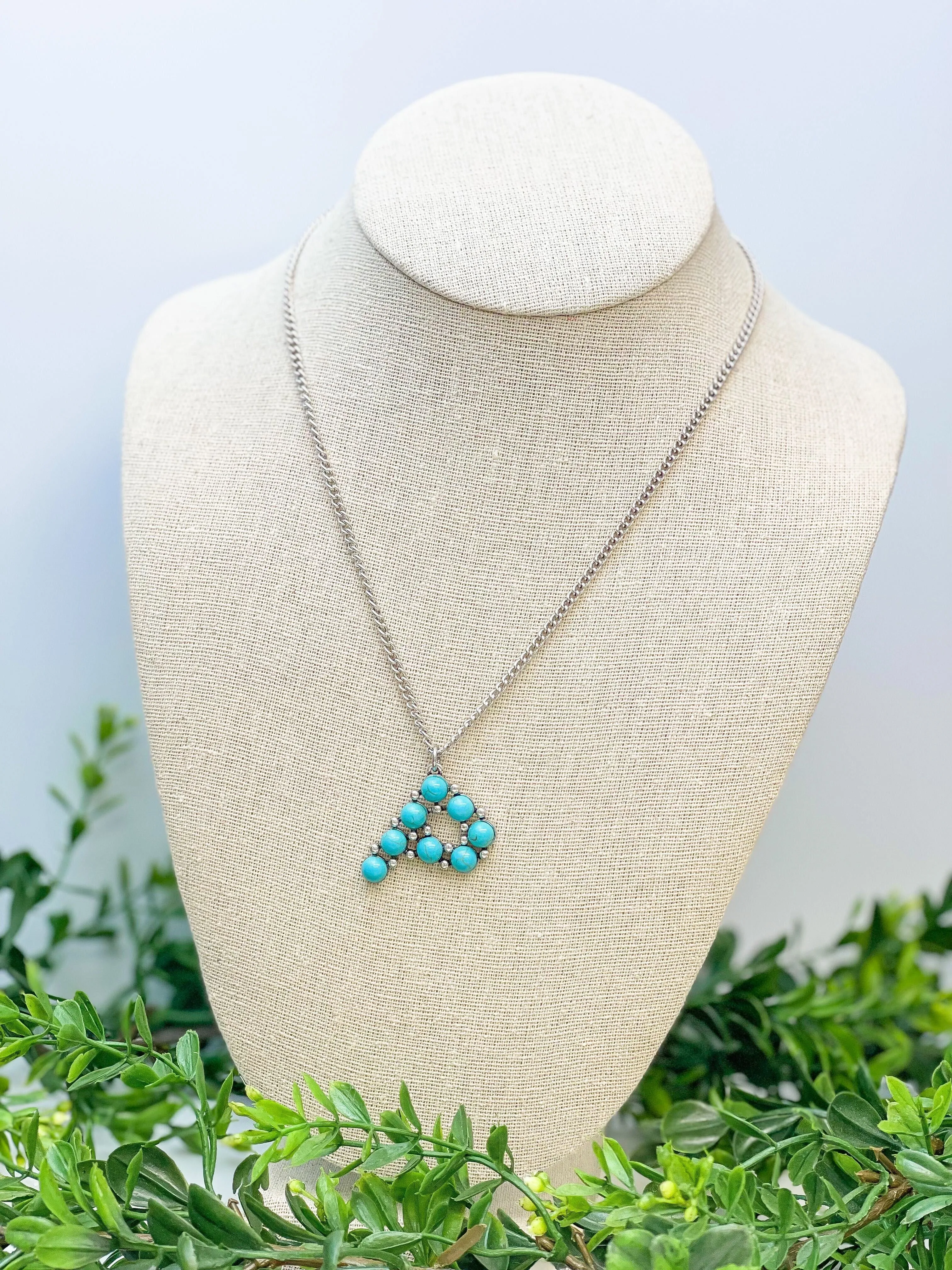 Turquoise Semi-Precious Initial Pendant Necklaces