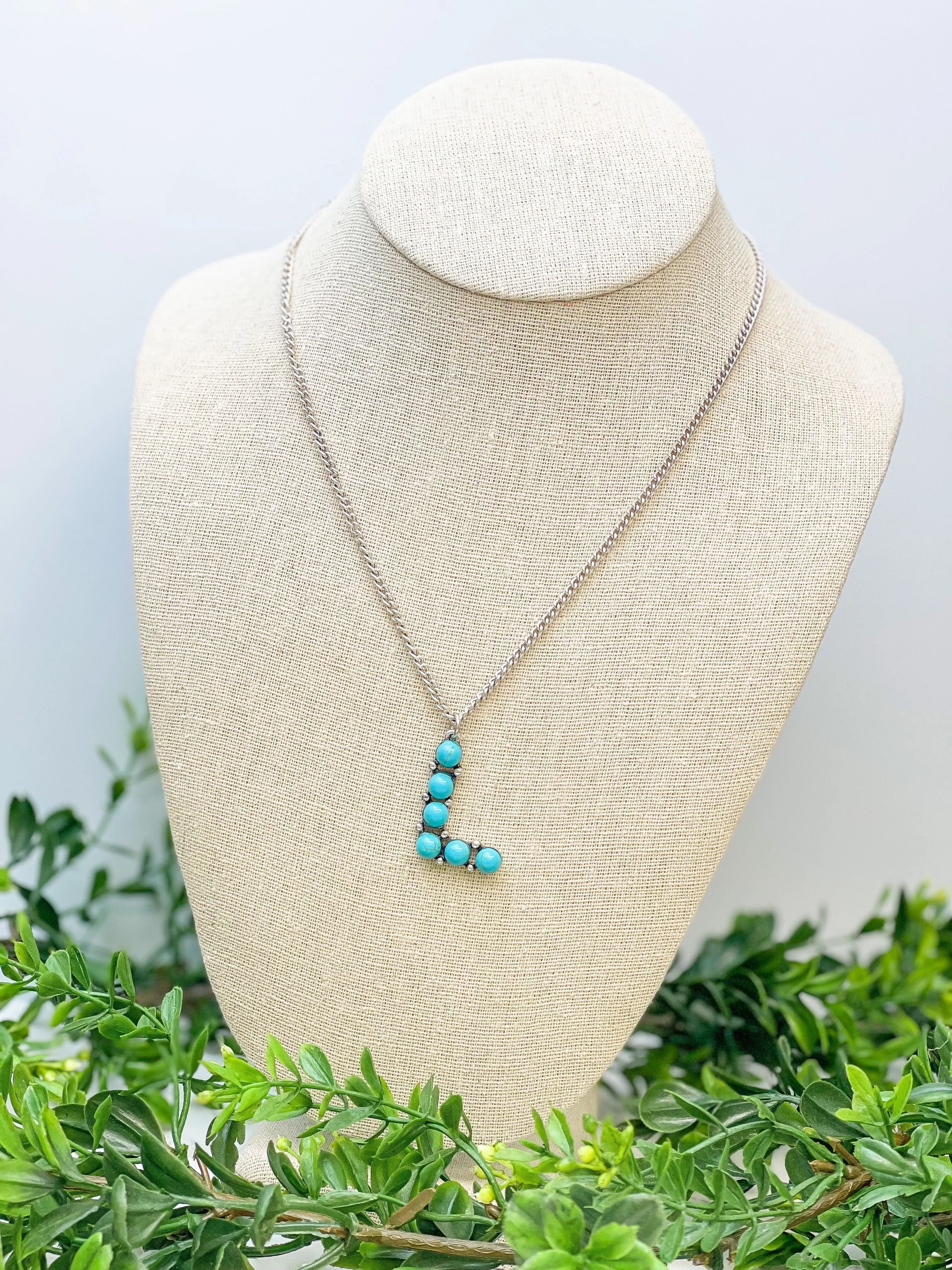 Turquoise Semi-Precious Initial Pendant Necklaces