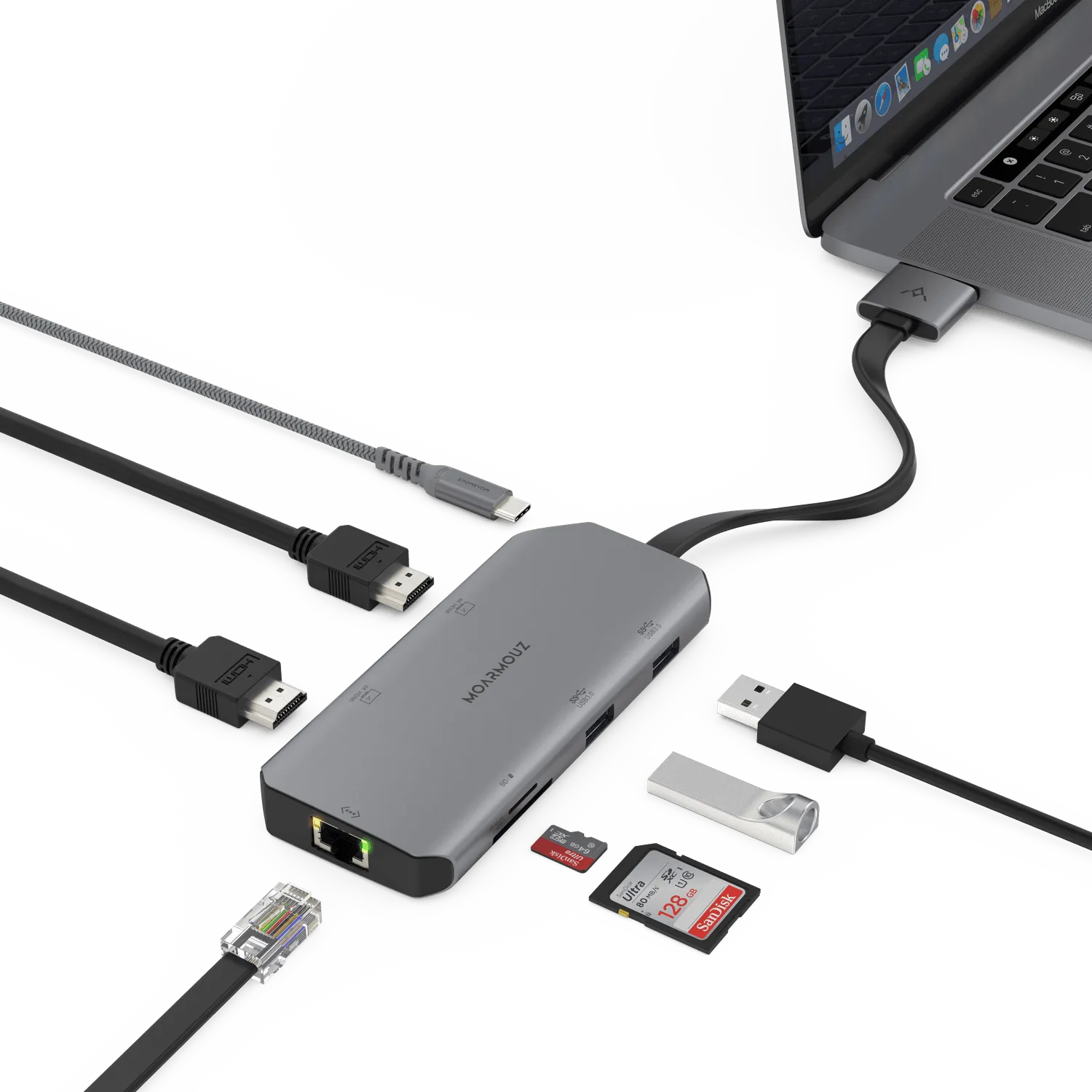 Type C (USB-C) 8 in 2 Dual 4K HDMI Gigabit Hub