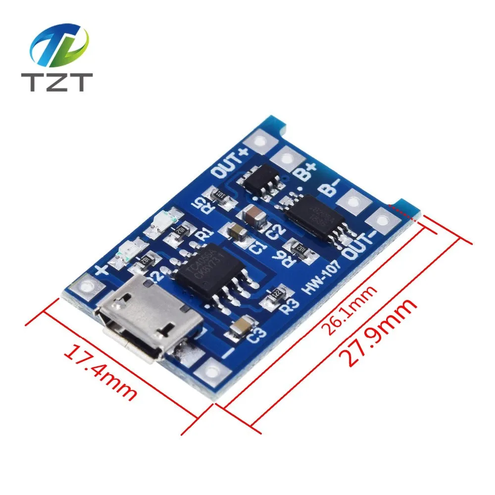 TZT type-c / Micro USB 5V 1A 18650 TP4056 Lithium Battery Charger Module Charging Board With Protection Dual Functions 1A Li-ion