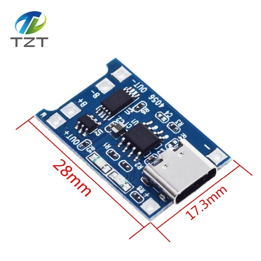 TZT type-c / Micro USB 5V 1A 18650 TP4056 Lithium Battery Charger Module Charging Board With Protection Dual Functions 1A Li-ion