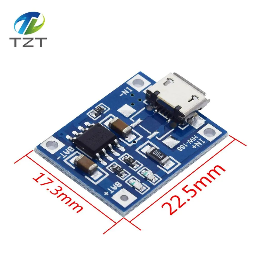 TZT type-c / Micro USB 5V 1A 18650 TP4056 Lithium Battery Charger Module Charging Board With Protection Dual Functions 1A Li-ion