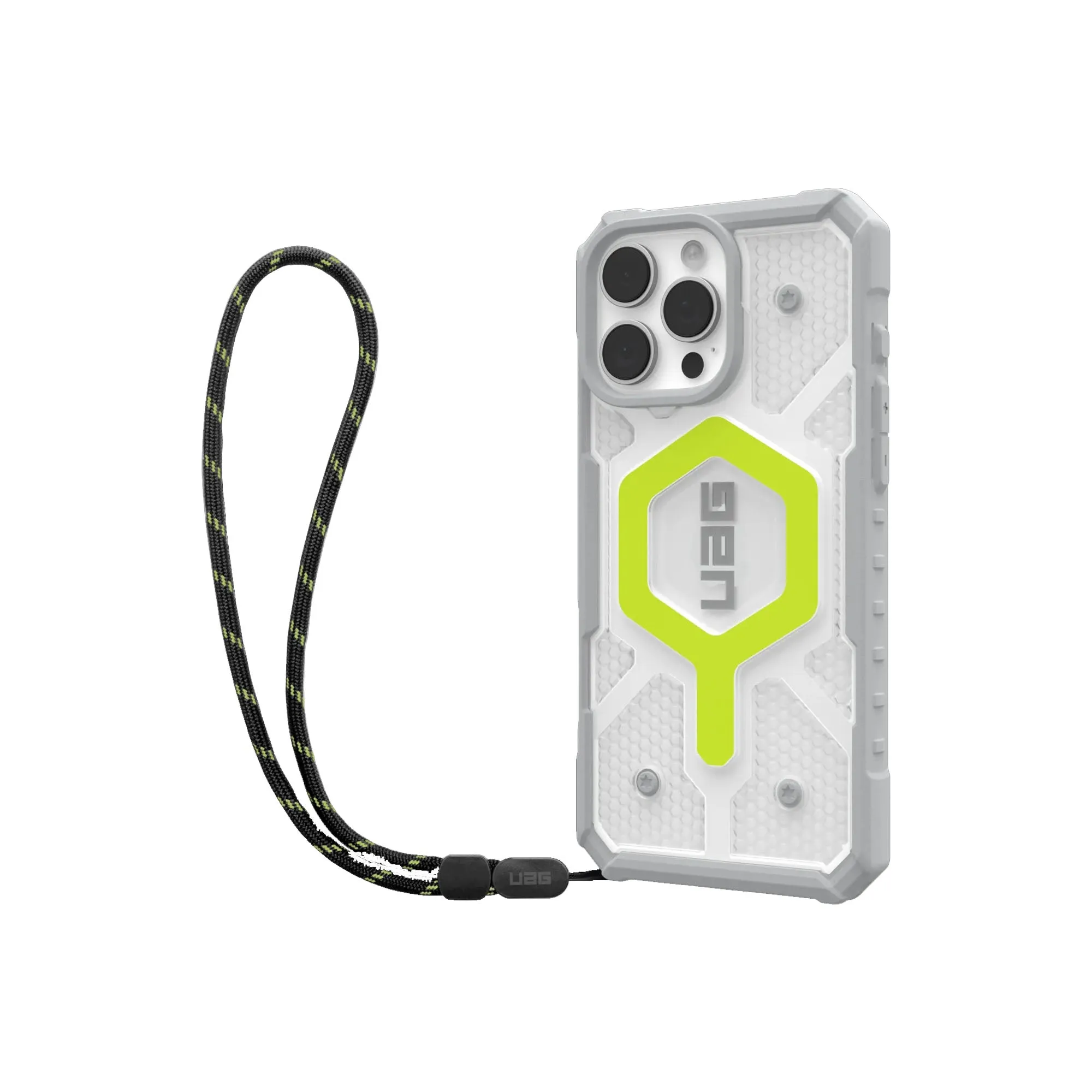 UAG Pathfinder Clear MagSafe Bundle - Active Neon Case   Black Neon Lanyard for iPhone 16 Series