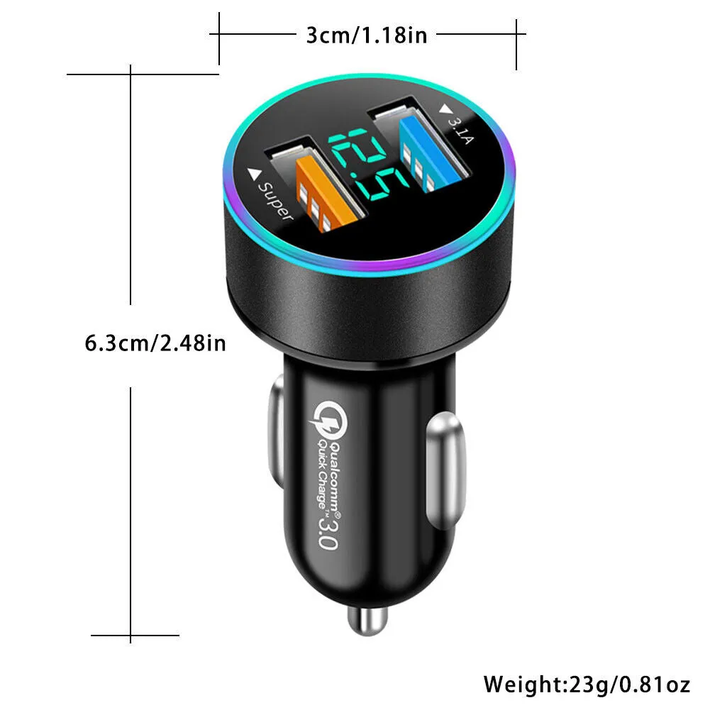 US 1-2 Pack Fast Car Charger Type C USB Lighter Adapter Plug 40W Digital Display