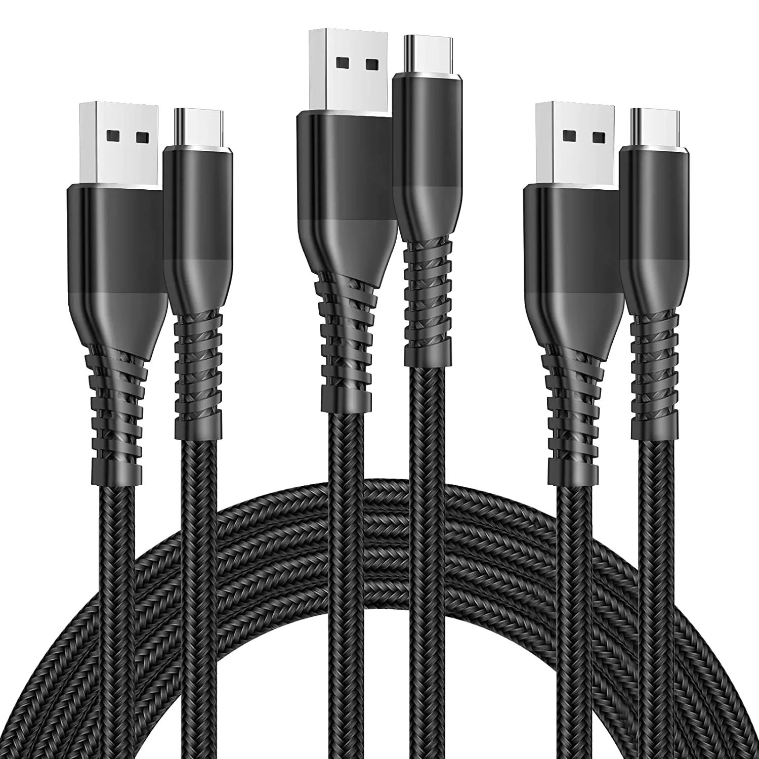 USB C Cable 10ft 3Pack 3A Type C Charging Cable Premium Nylon Samsung Galaxy (Black)