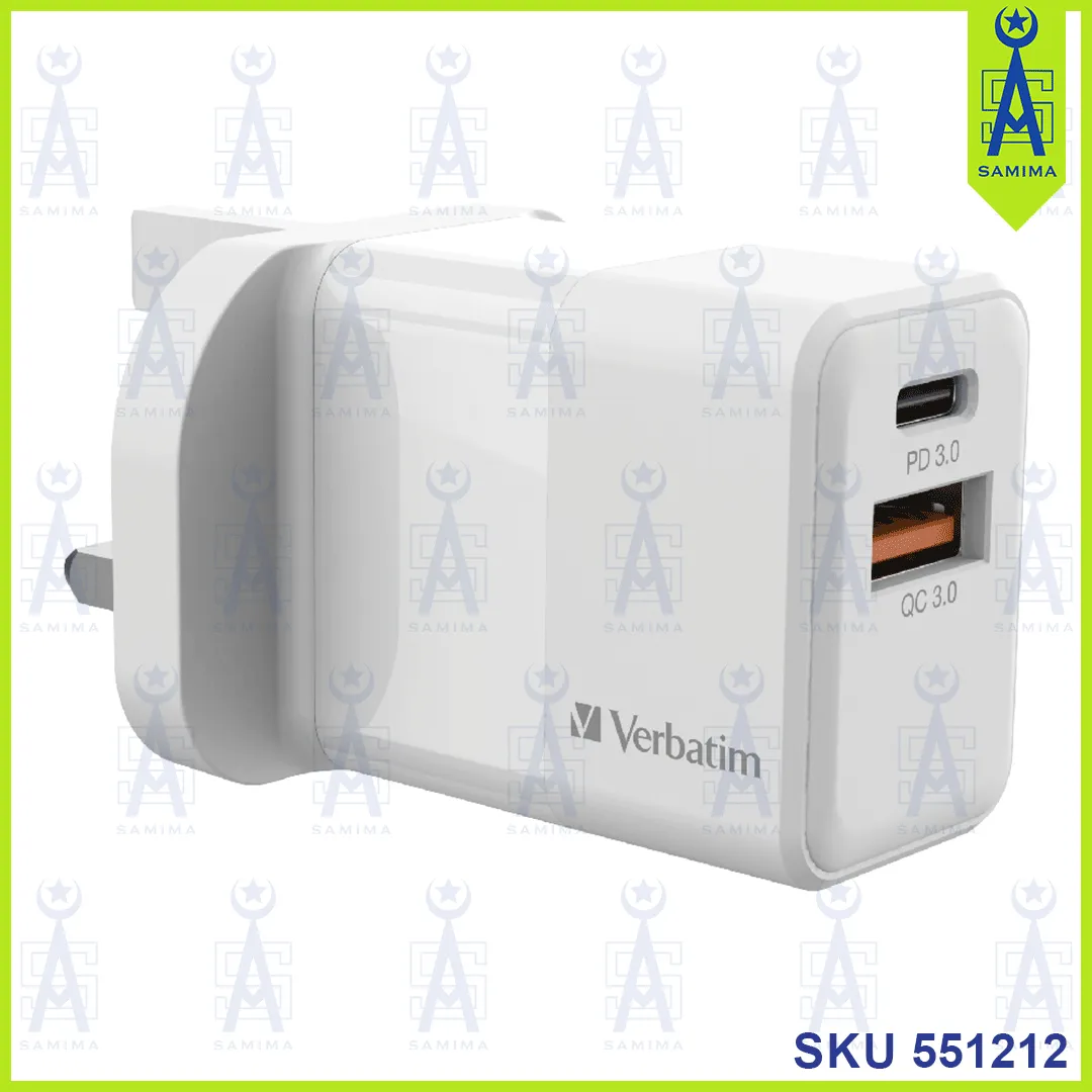 VERBATIM 66633 2 PORT USB CHARGER 20W PD & QC3.0