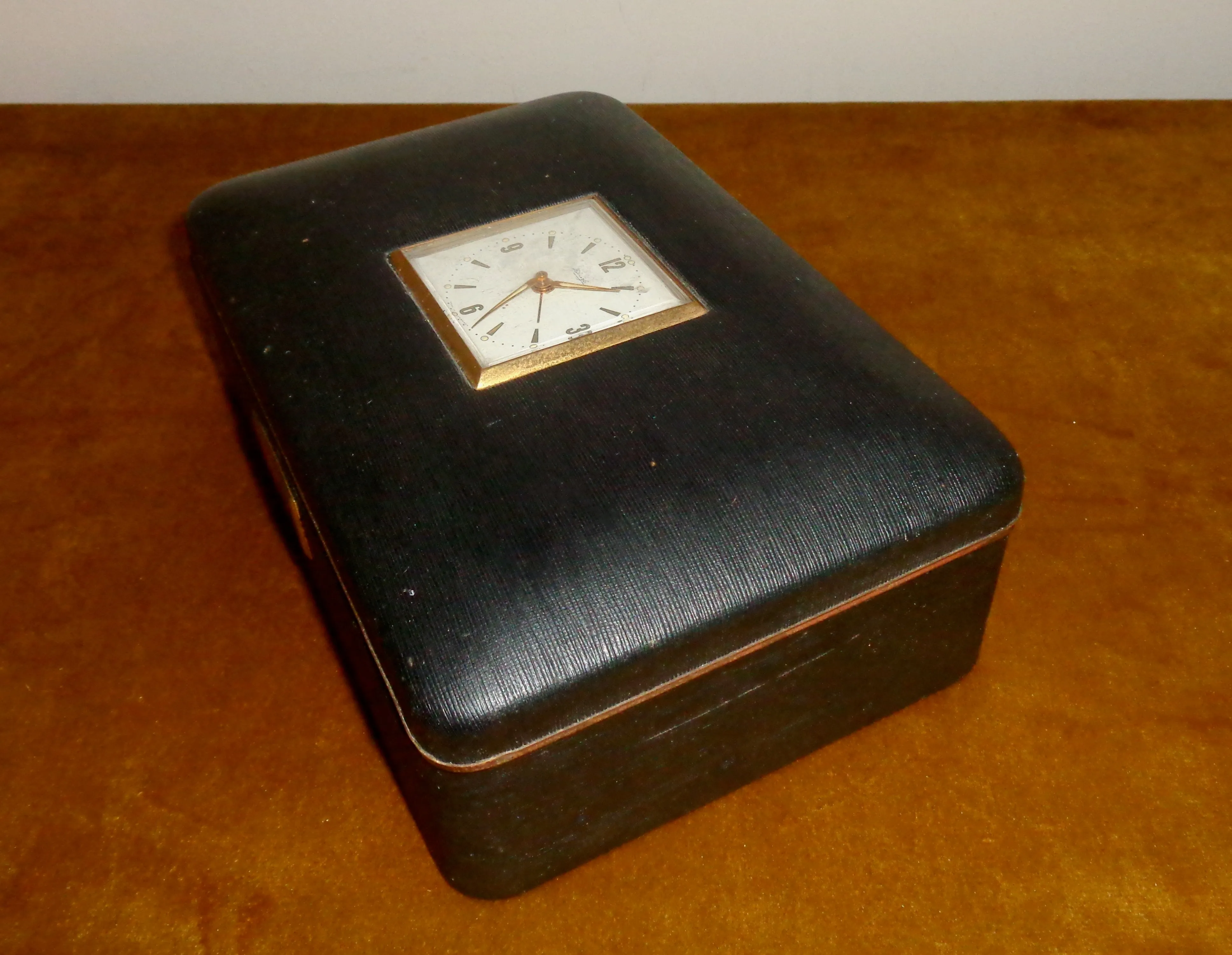 Vintage Kienzle Travel Clock Set In A Metal Jewellery / Cigar Case