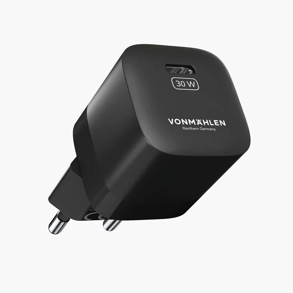 VONMÄHLEN Allroundo GaN 30W Vægoplader m. 6-in-1 Kabel 1,20m USB-C / Lightning / Micro USB / USB-A - Sort