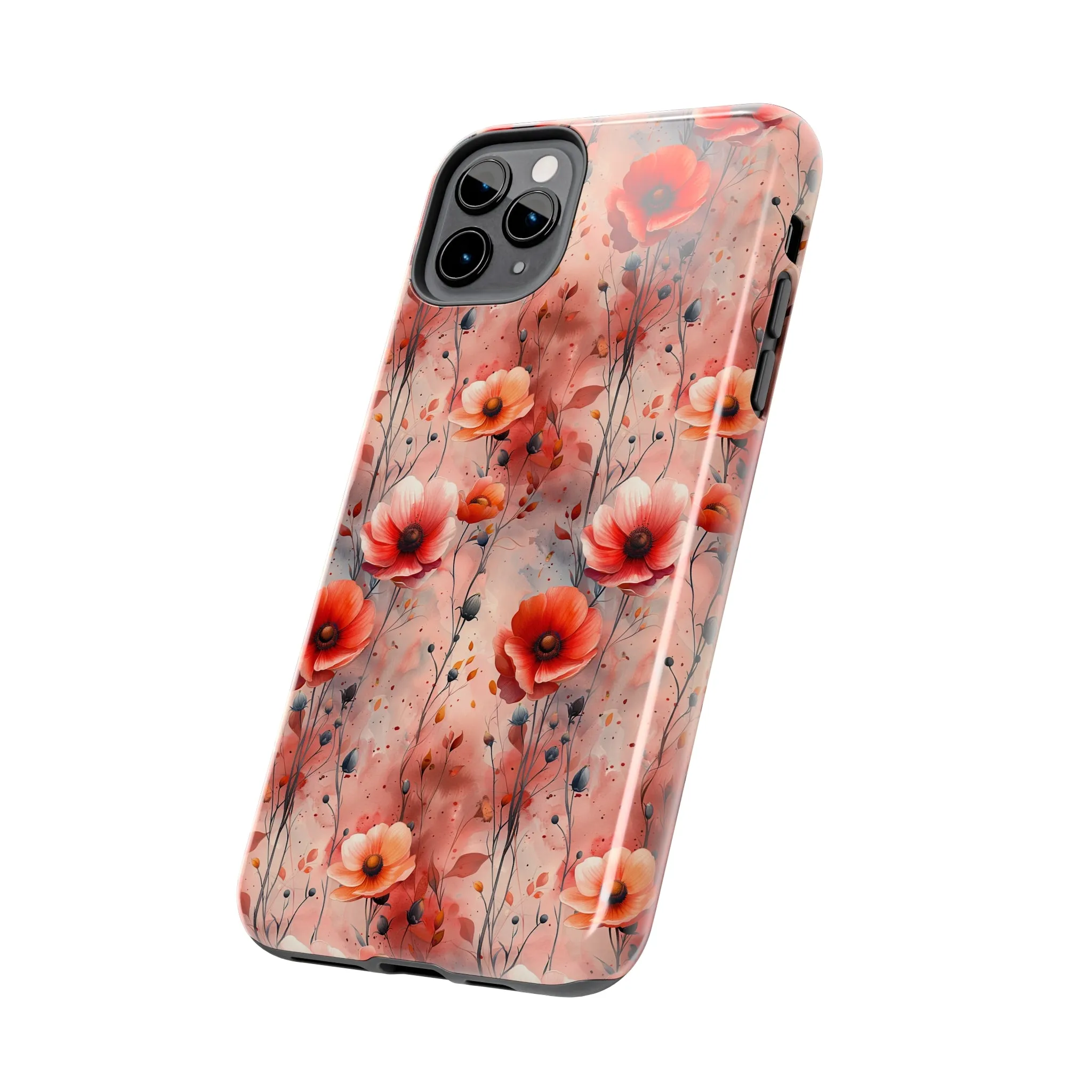 Watercolor Poppy Floral iPhone Case, Elegant Poppy Blossom Design, Protective Phone Cover, Stylish Watercolor Flower Pattern compatible with a large variety of iPhone models, Phone Case, Gift