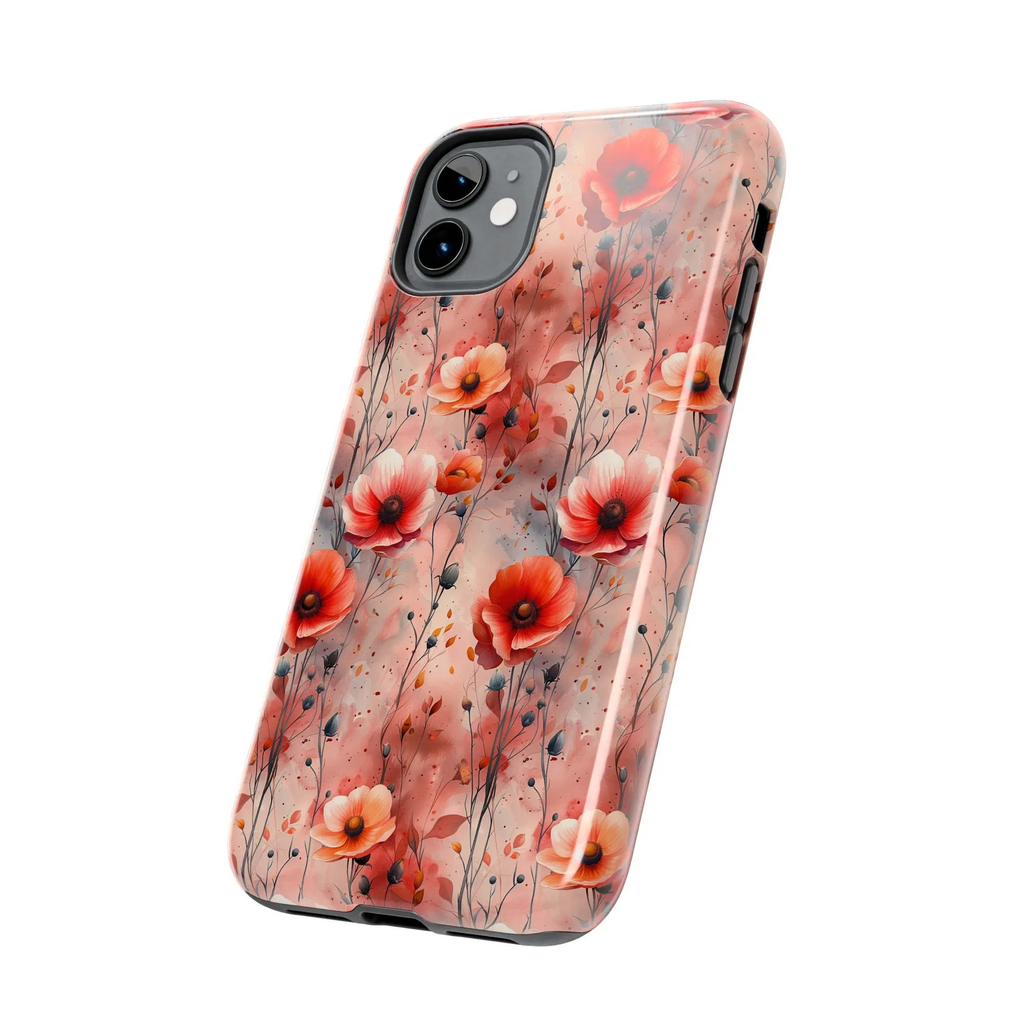 Watercolor Poppy Floral iPhone Case, Elegant Poppy Blossom Design, Protective Phone Cover, Stylish Watercolor Flower Pattern compatible with a large variety of iPhone models, Phone Case, Gift