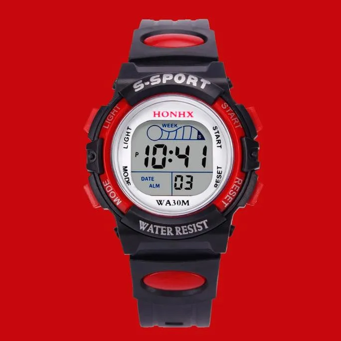 Waterproof Children Boys Digital LED Sports Watch Kids Alarm Date Watch Gift