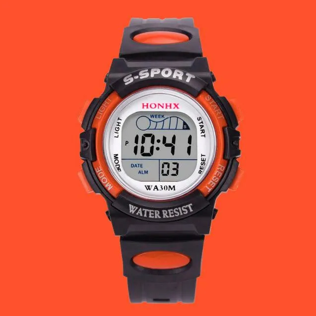 Waterproof Children Boys Digital LED Sports Watch Kids Alarm Date Watch Gift