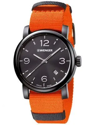 Wenger Mens Urban Metropolitan - Black PVD - Two NATO Strap Set&#44; Orange & Black