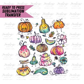 Whimsical Bright Pumpkins Ready to Press Sublimation Transfer