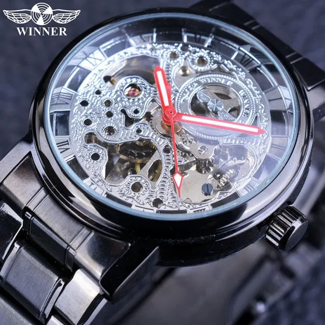 Winner Transparent Steampunk Montre Homme Black Retro Casual Watch