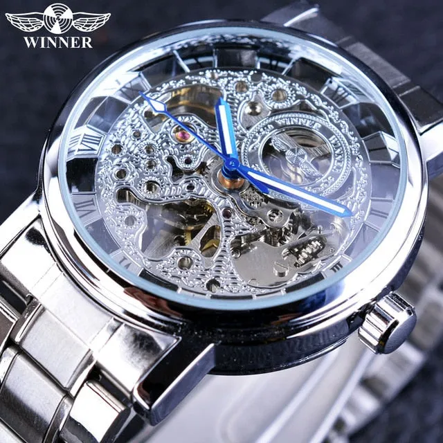 Winner Transparent Steampunk Montre Homme Black Retro Casual Watch