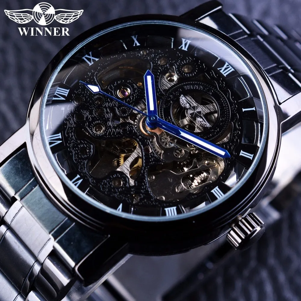 Winner Transparent Steampunk Montre Homme Black Retro Casual Watch