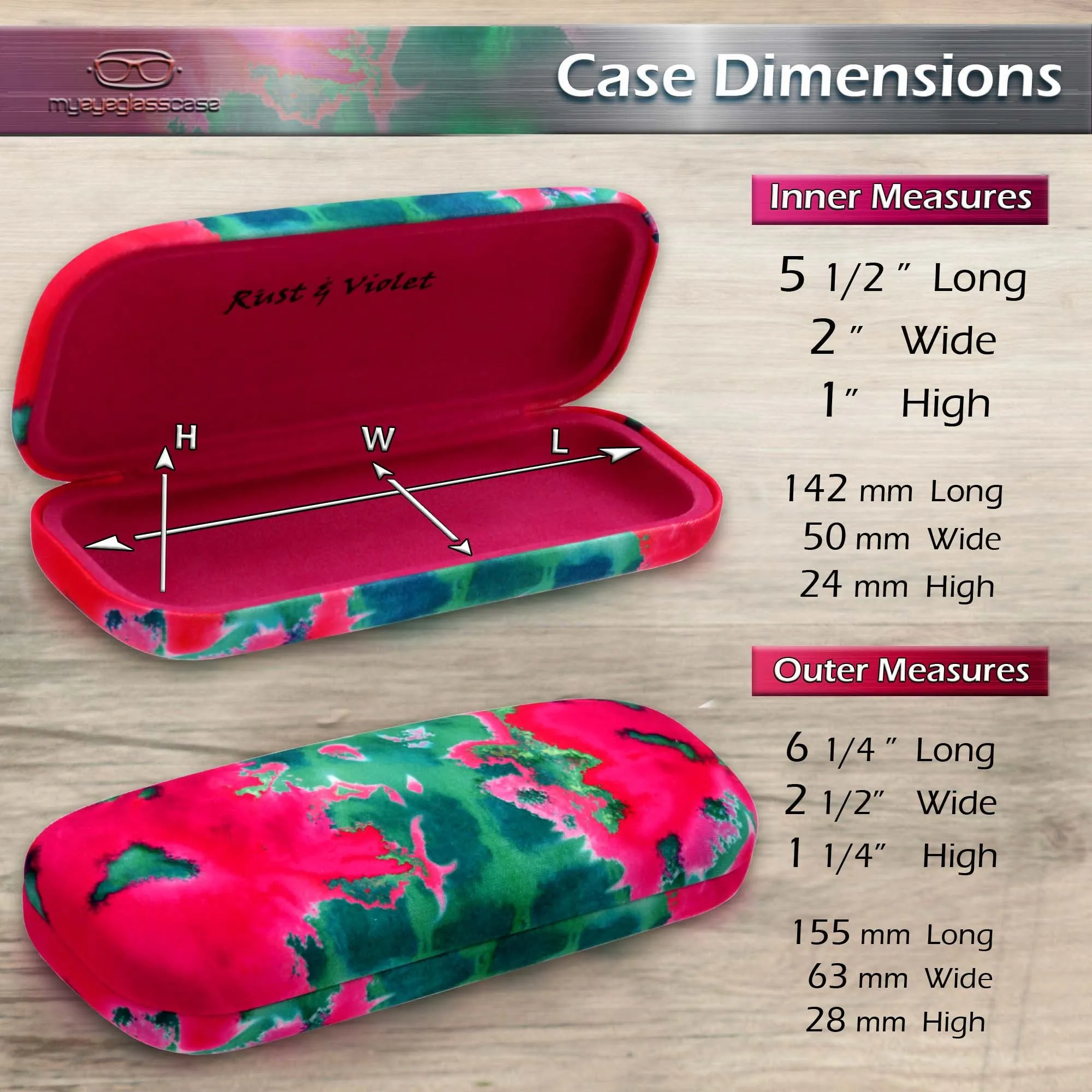 Women hard glasses case - eyeglass case Holder w/Pouch & Cloth Medium size  (AS126 Tie Dye)