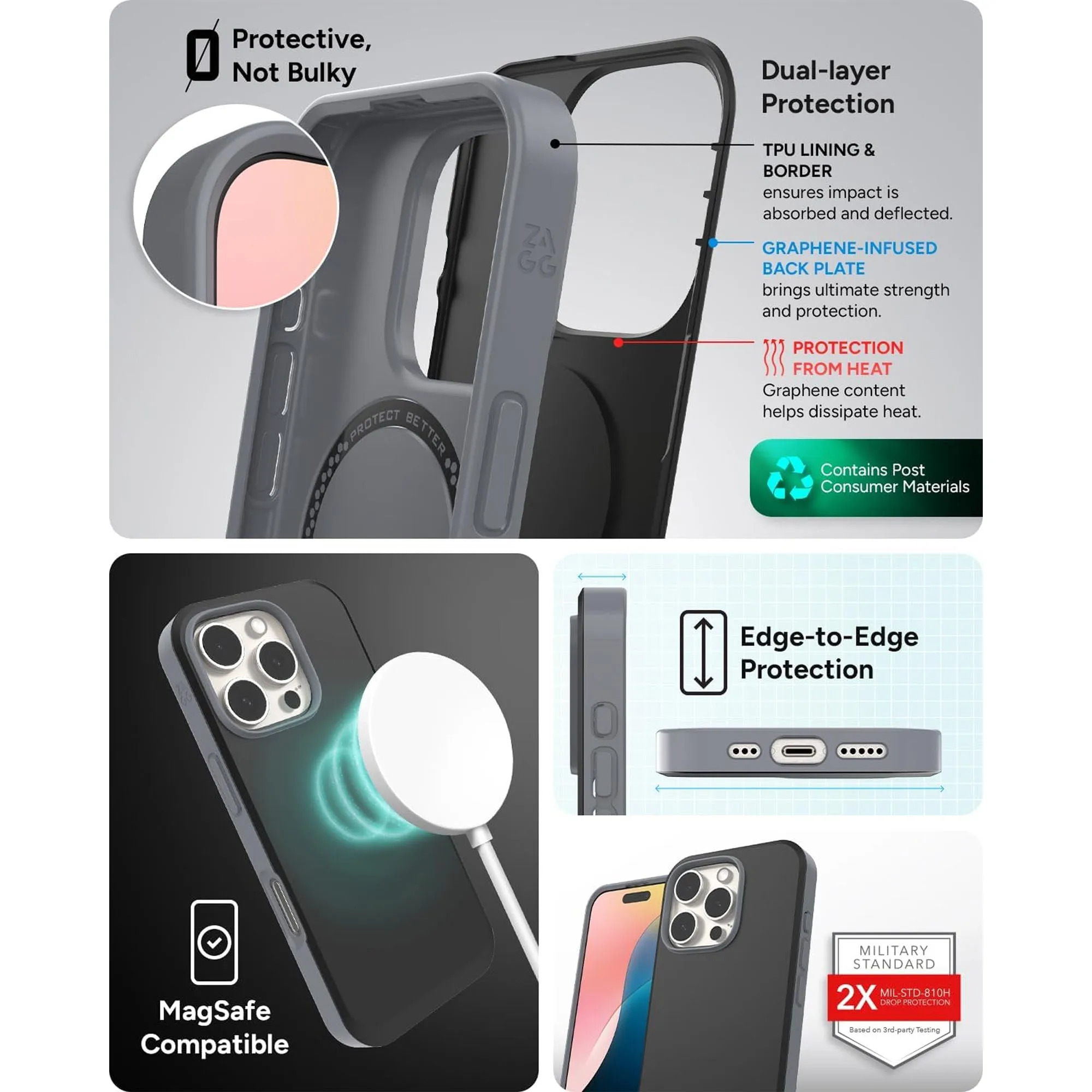 ZAGG SoHo Snap Case for iPhone 16 Series- Graphene Technology with MagSafe Compatible