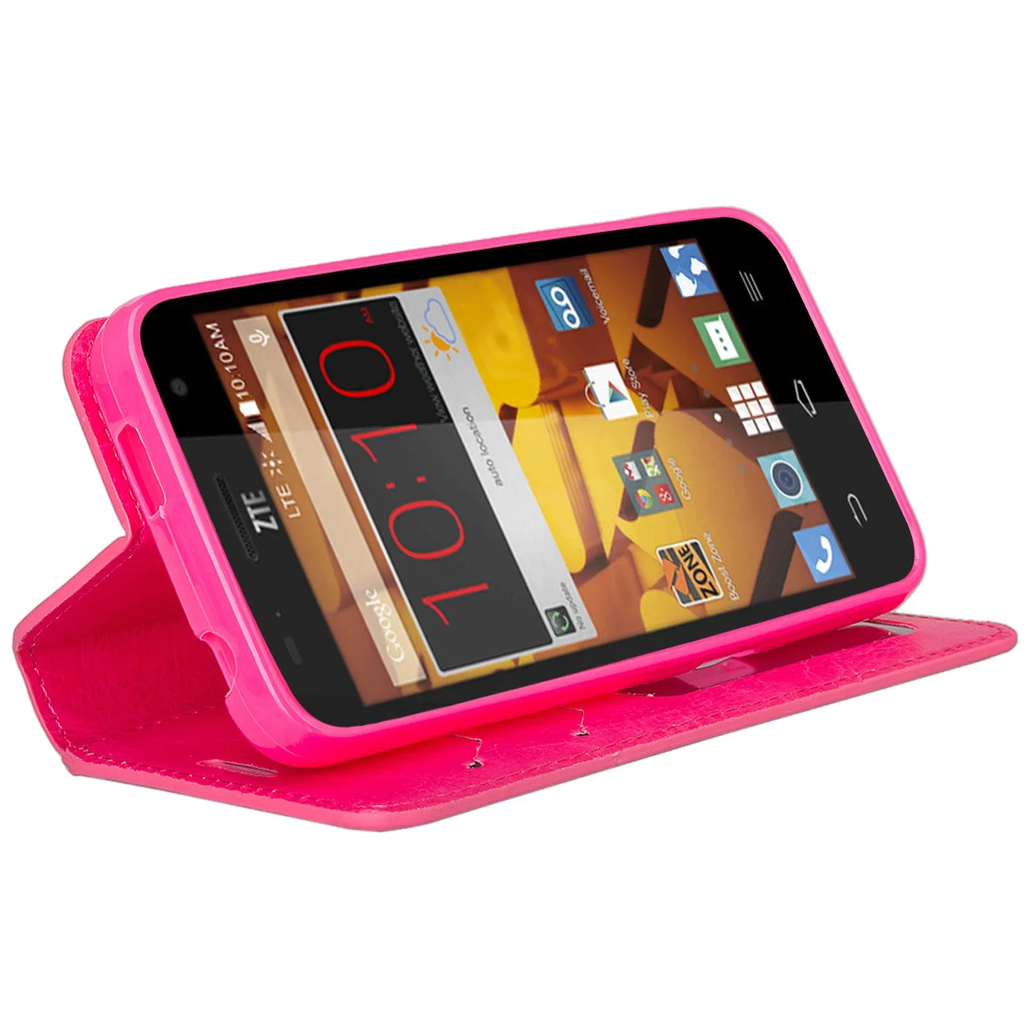 ZTE Speed Case, Wrist Strap Magnetic Fold[Kickstand] Pu Leather Wallet Case with ID & Credit Card Slots for ZTE Speed - Hot Pink